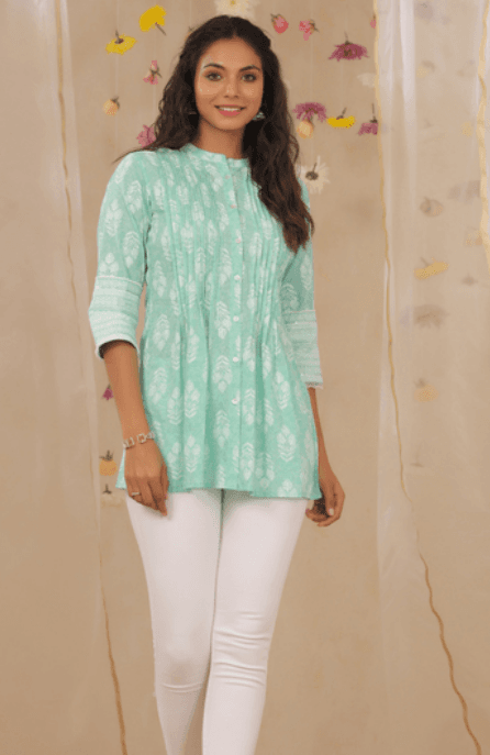 Juniper Green Embellished A Line Kurti